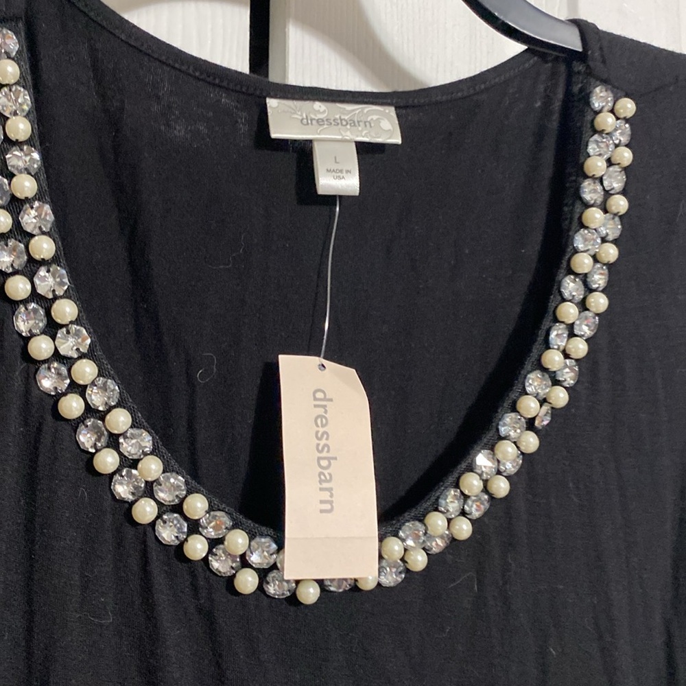Pretty NWT Dress barn black knit jeweled neck top shirt blouse size LARGE - Picture 4 of 11